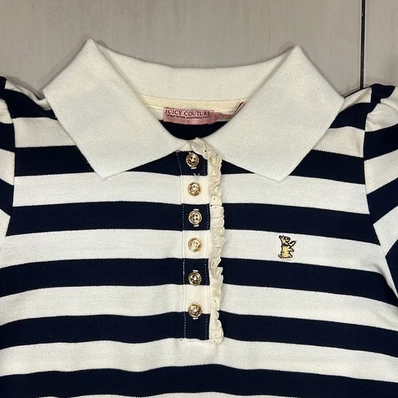 Juicy Couture Vintage Y2K Striped Polo Puff Short Sleeve Top Size Small - Picture 5 of 13